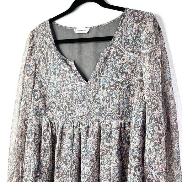 Lucky Brand Semi Sheer Metallic Thread Boho Peasant Flowy Feminine Blouse Sz XL - Picture 2 of 12